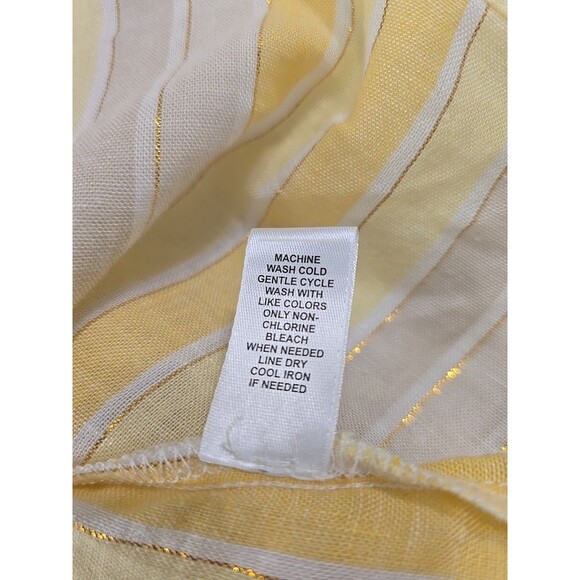 Cato Linen Blend Yellow Stripe Blouse Womens 22 24 Metallic Thread Flutter Boho - Picture 7 of 8